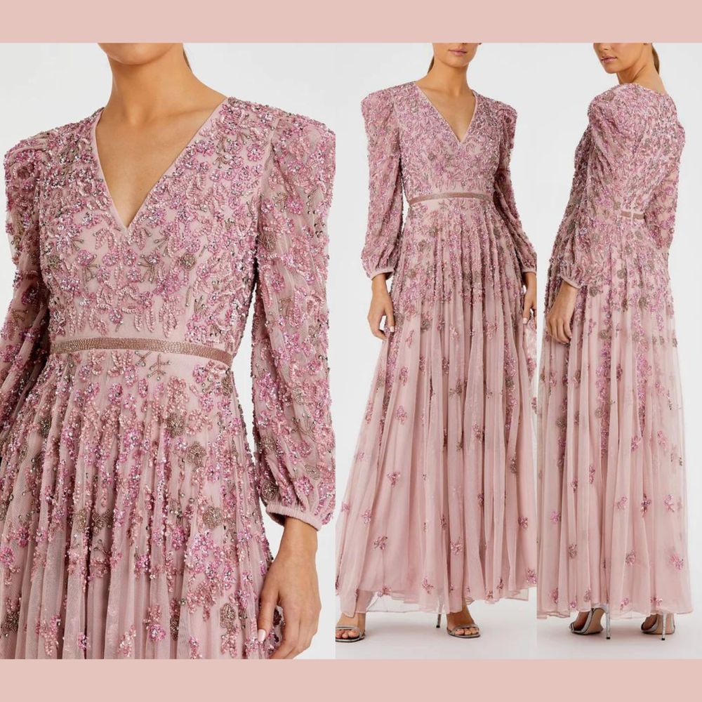 Nwt Mac Duggal [ 18 ] 5497 Embellished V Neck 3/4 Sleeve A Line Gown Rose Pink